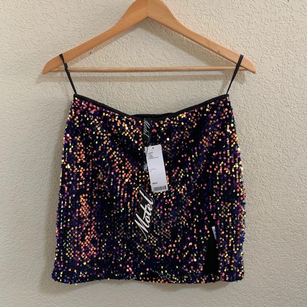 Motel Mini Sequined Skirt with slit on the side